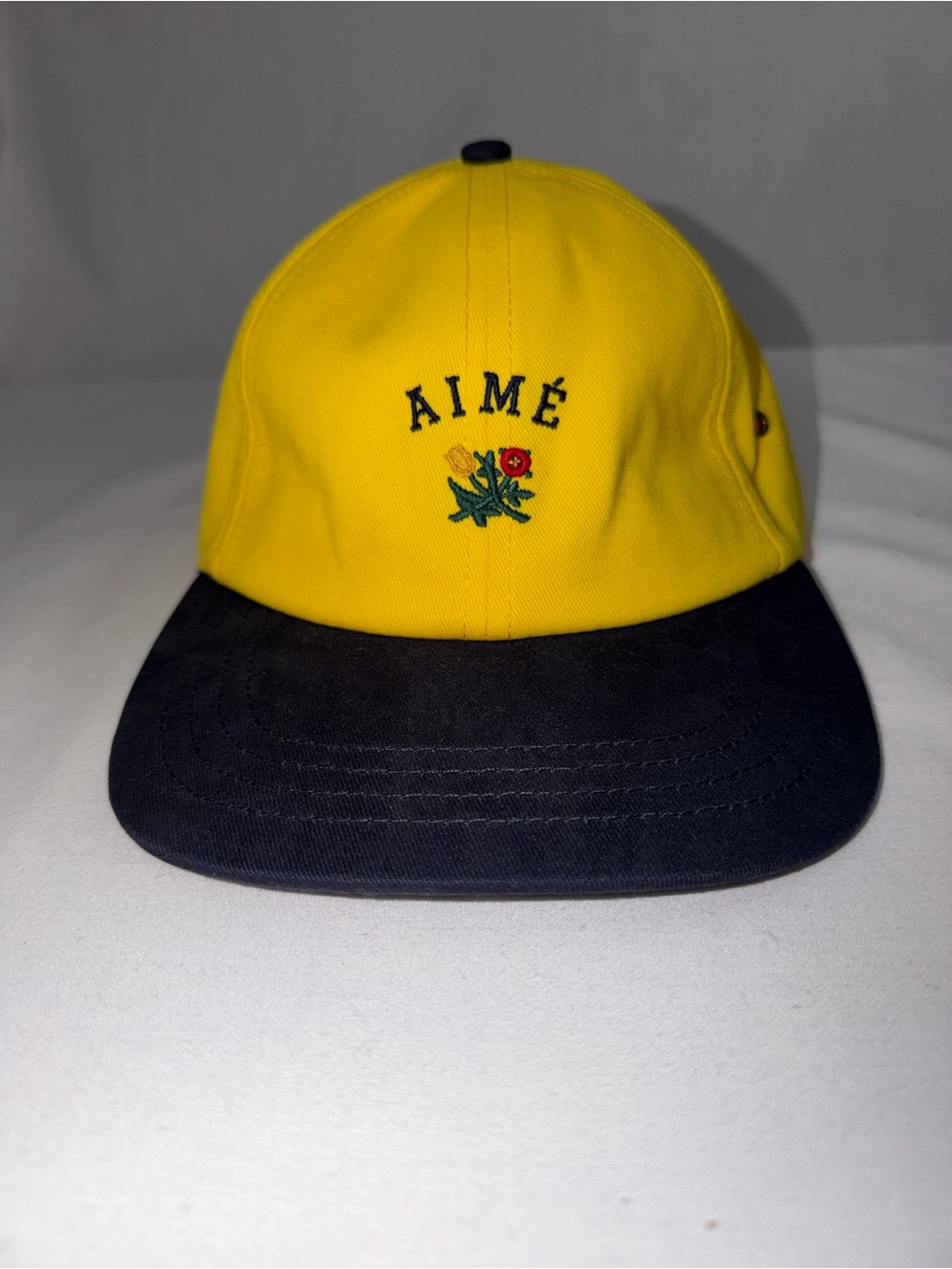 Anime Leon Dore Yellow and Blue Mens Baseball Cap with Embroidered Flowers